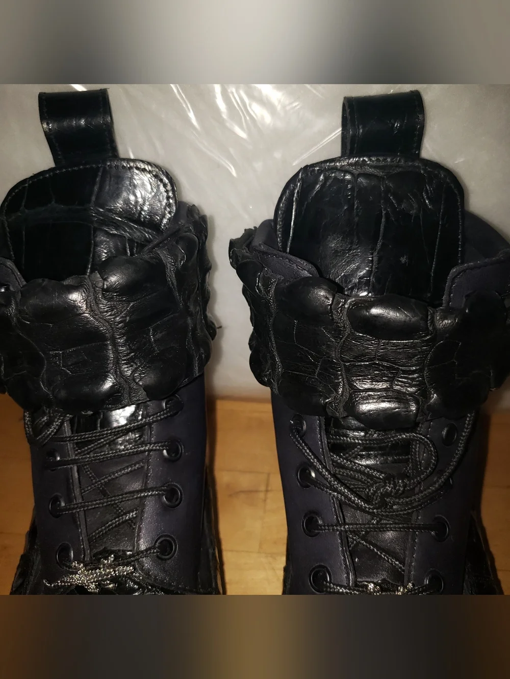 Genuine Alligator Skin Black On Black Combat Boots Men 9 READ Below